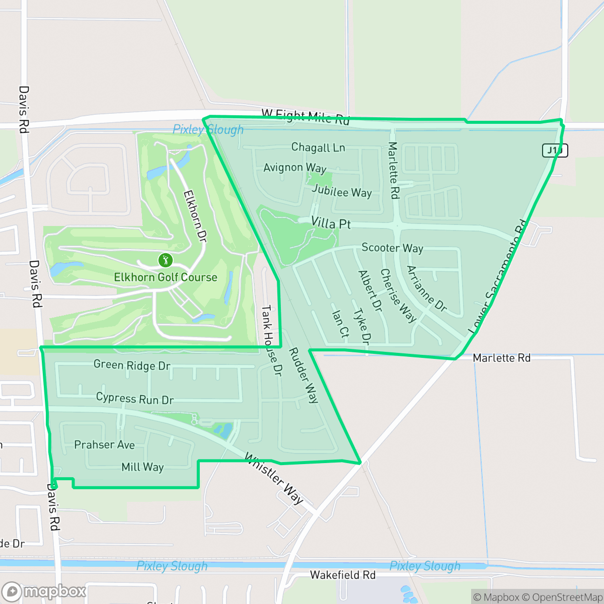 Map showing the location of Elkhorn, Stockton, CA