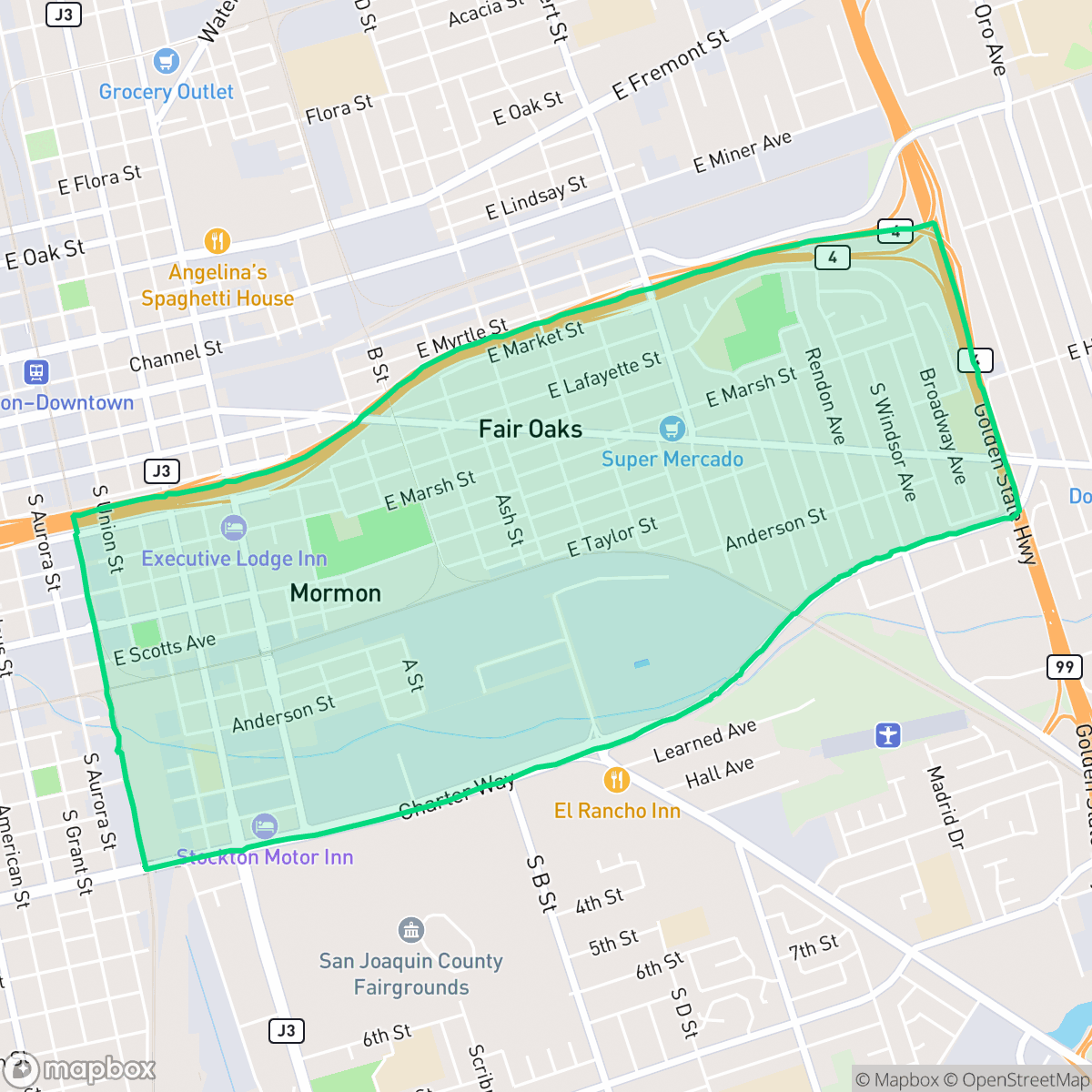 Map showing the location of Fair Oaks, Stockton, CA