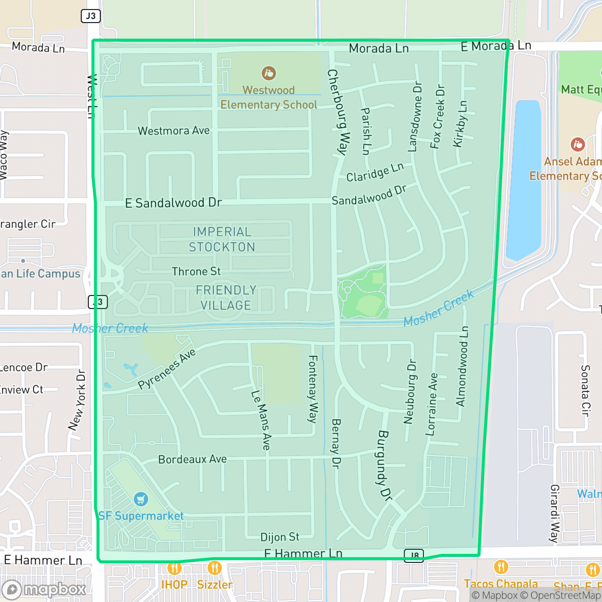 Map showing the location of Fox Creek, Stockton, CA