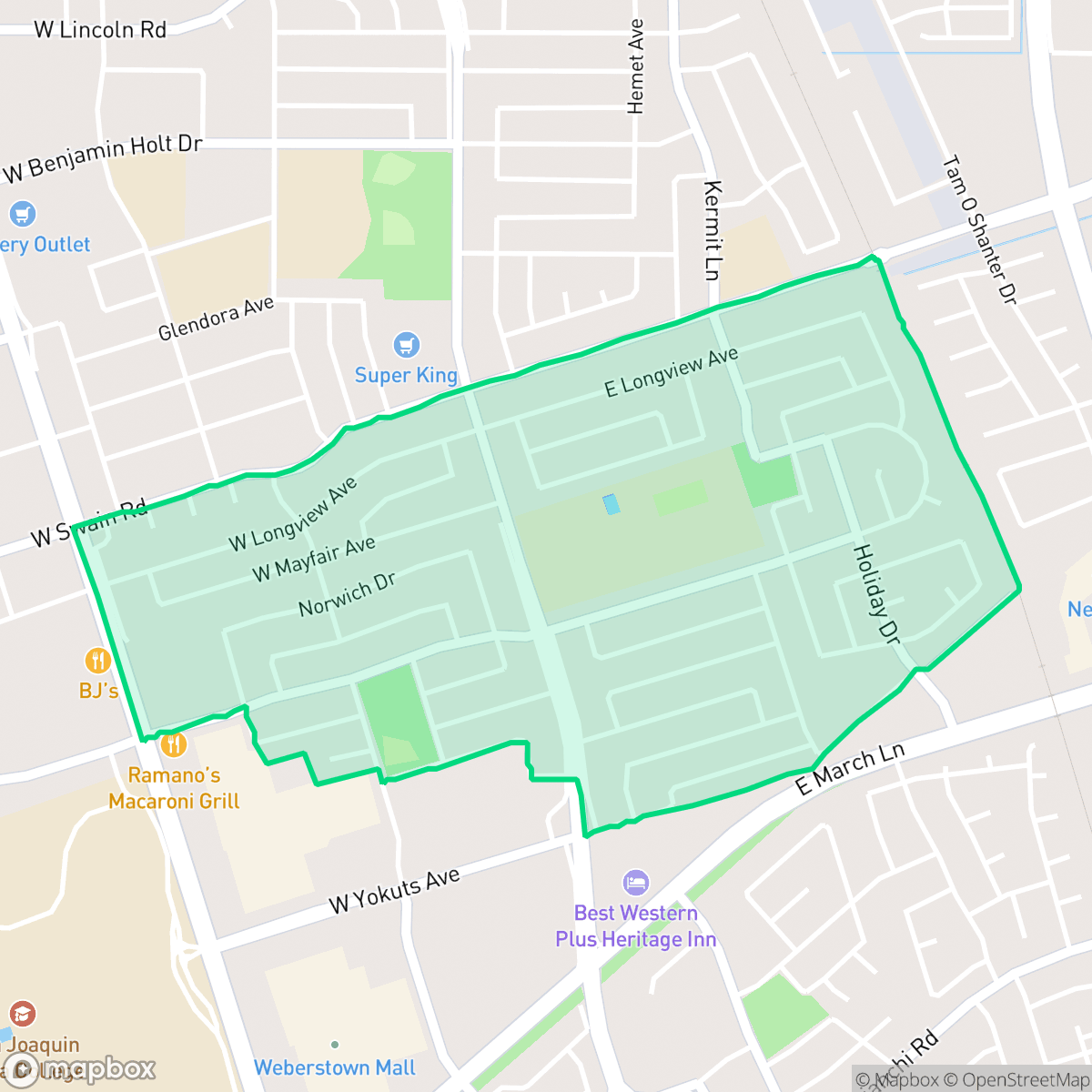 Map showing the location of Holiday Park, Stockton, CA