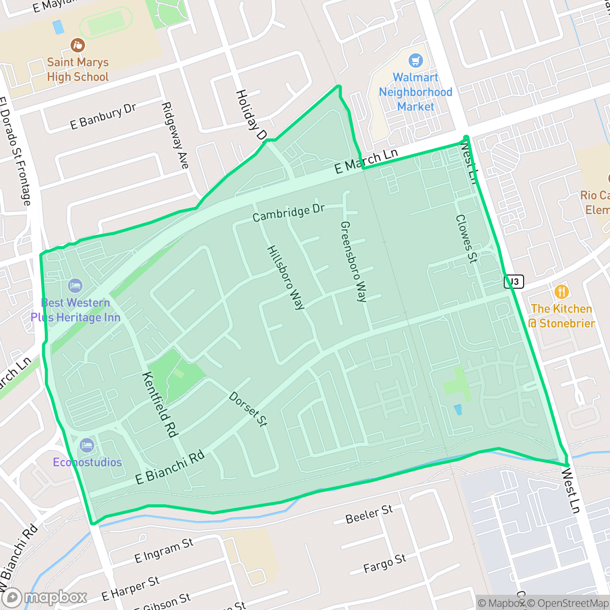 Map showing the location of Kentfield, Stockton, CA