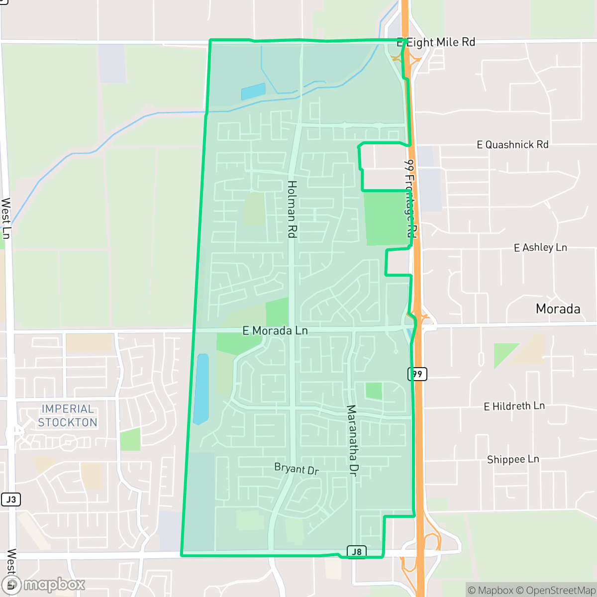 Map showing the location of La Morada, Stockton, CA