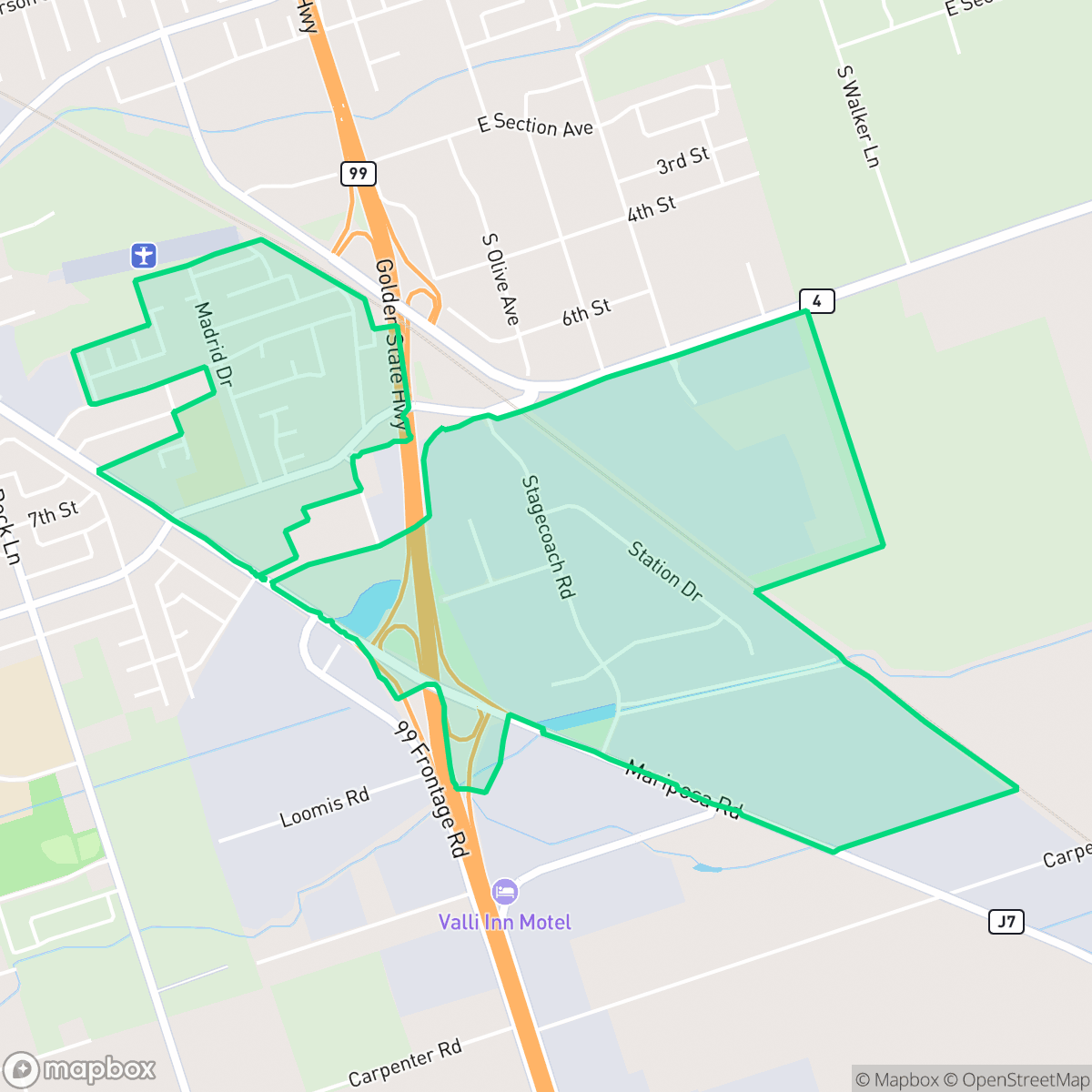 Map showing the location of Mariposa, Stockton, CA