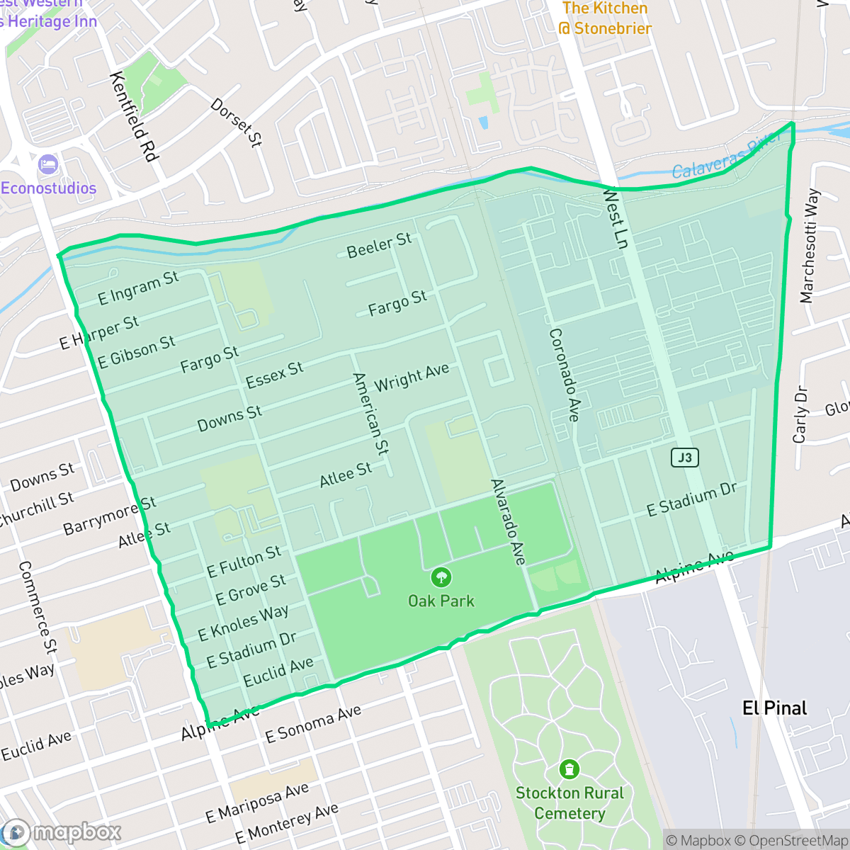 Map showing the location of Oak Park, Stockton, CA