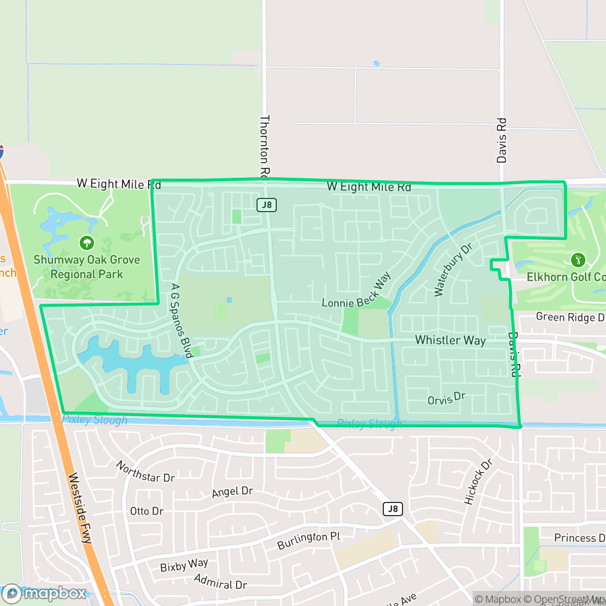 Map showing the location of Spanos Park East, Stockton, CA