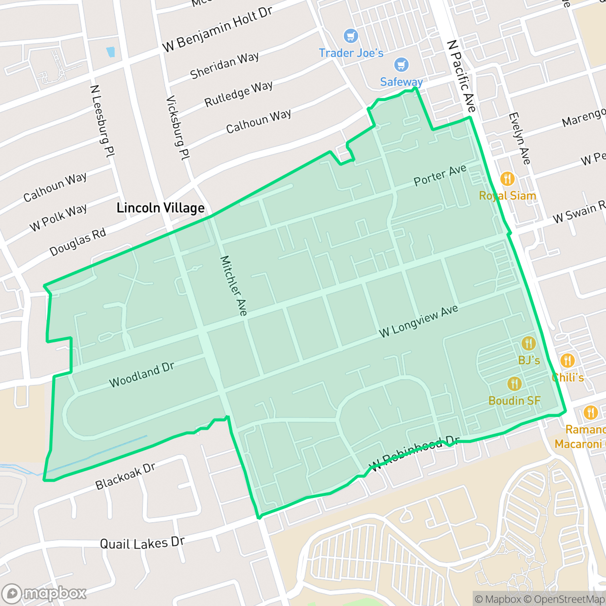 Map showing the location of Swain Oaks, Stockton, CA