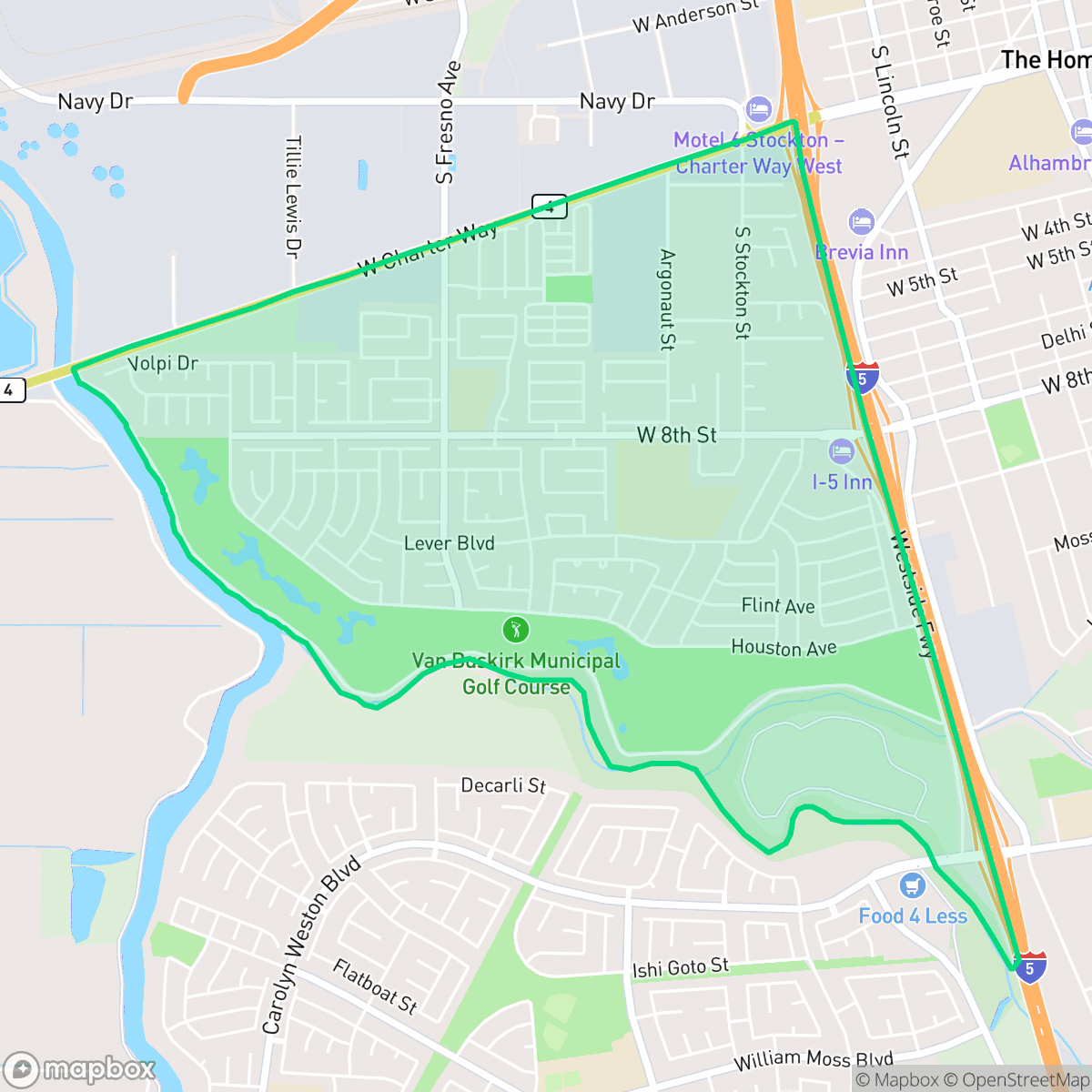 Map showing the location of Van Buskirk, Stockton, CA