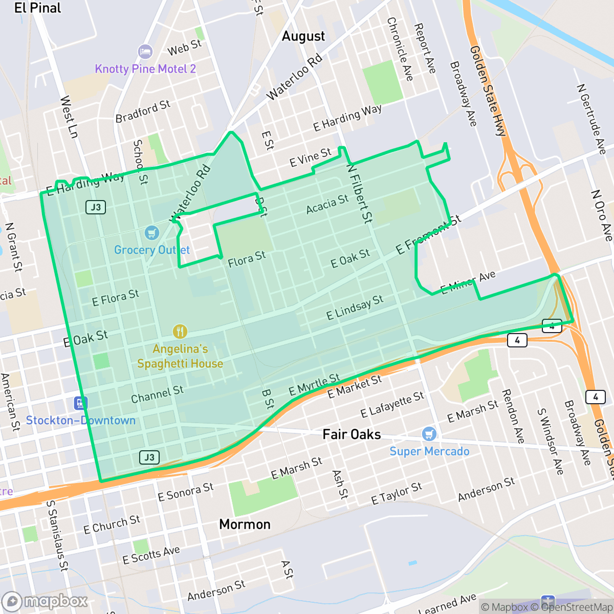 Map showing the location of Waterloo, Stockton, CA