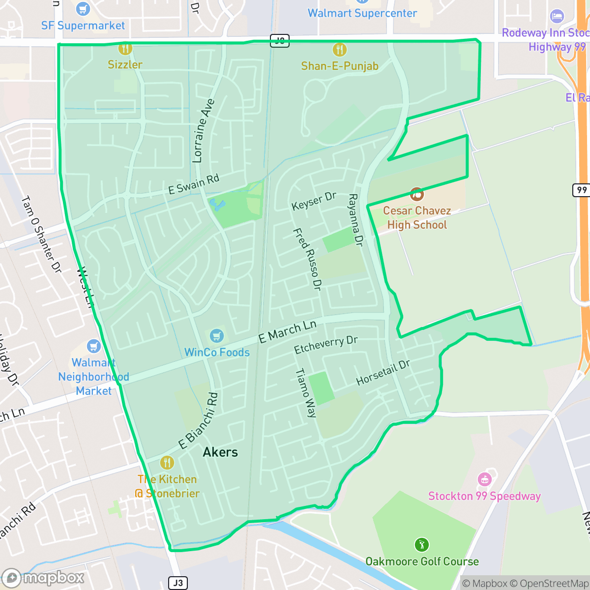 Map showing the location of Weber Ranch, Stockton, CA