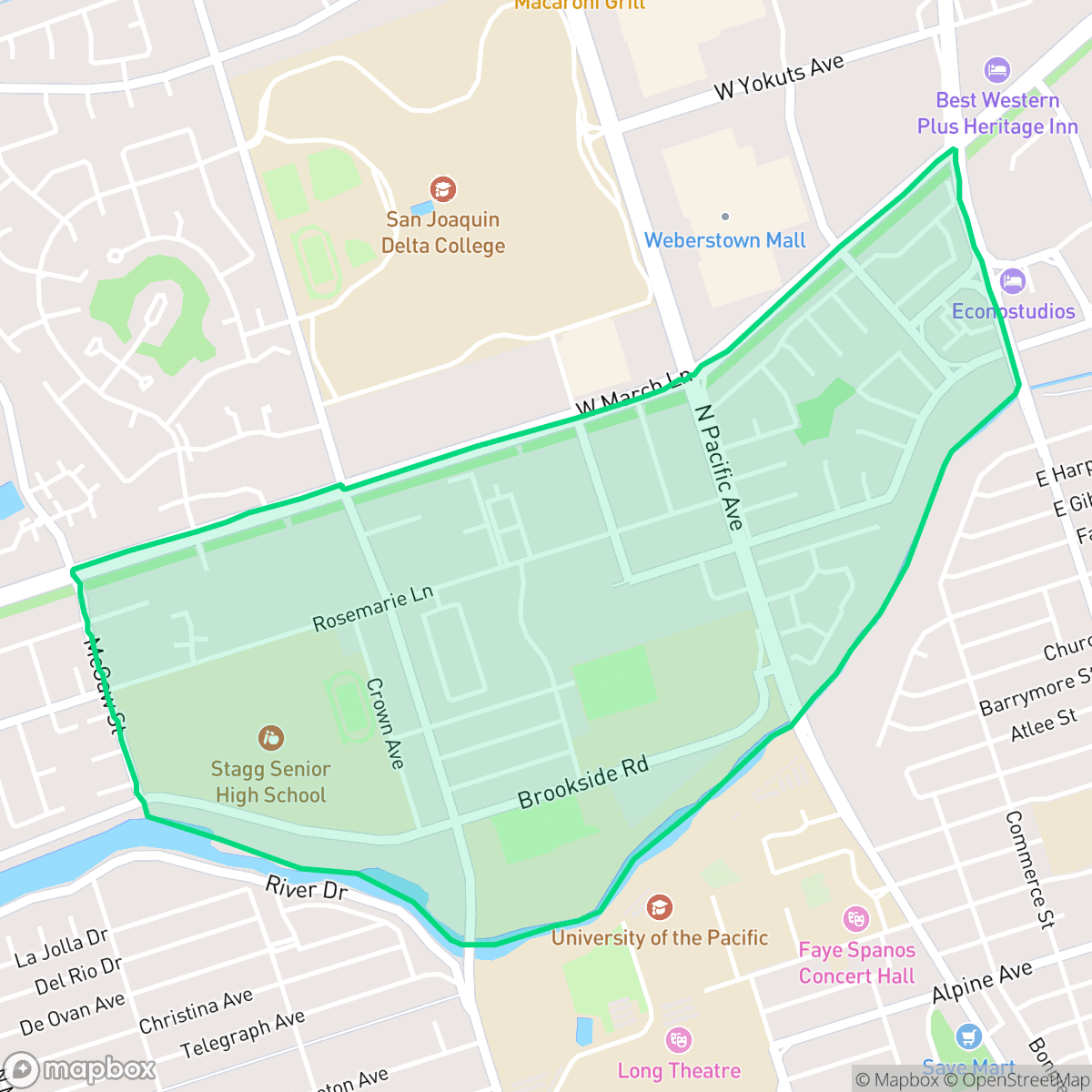 Map showing the location of Weberstown, Stockton, CA