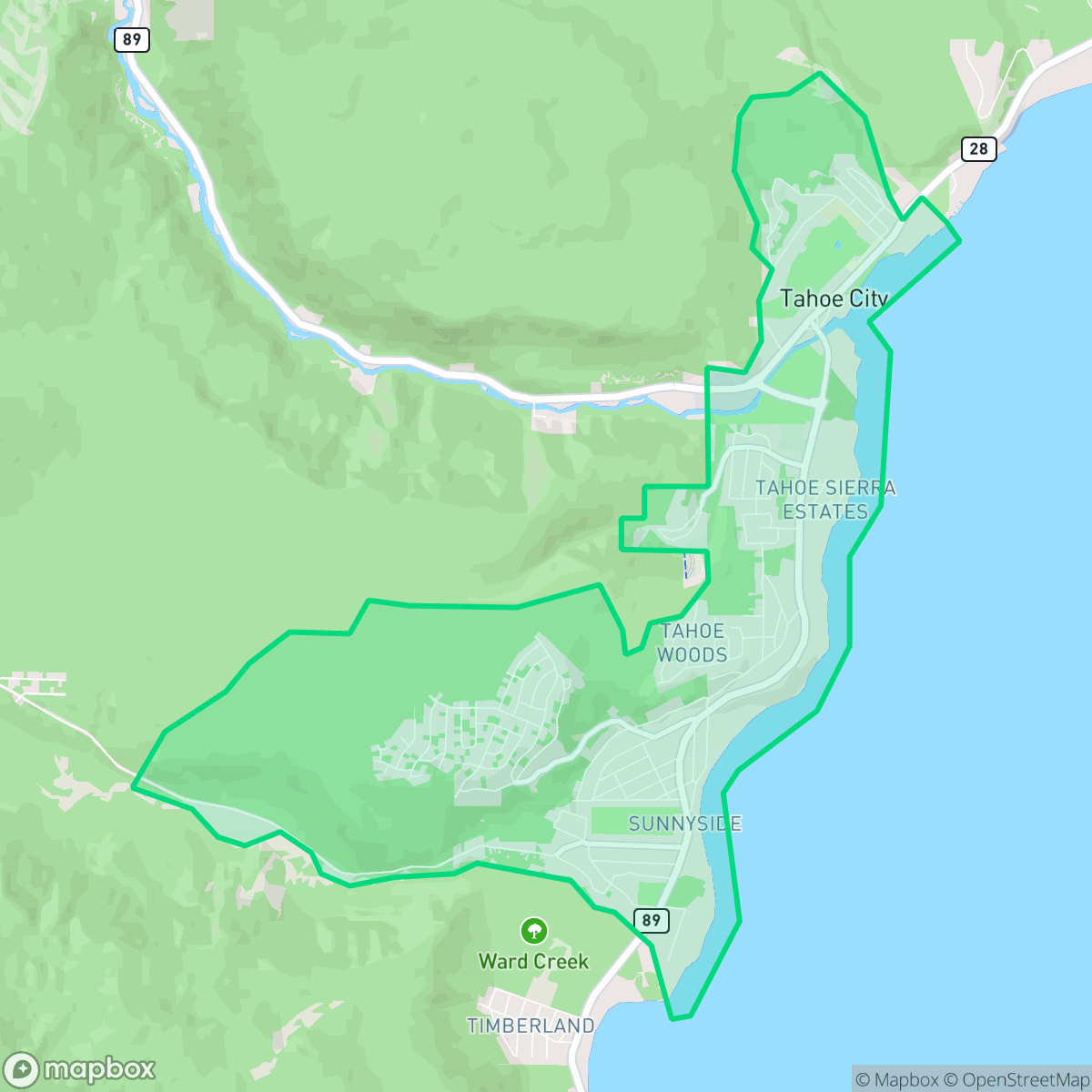 Map showing the location of Sunnyside-Tahoe City, CA — coverage area