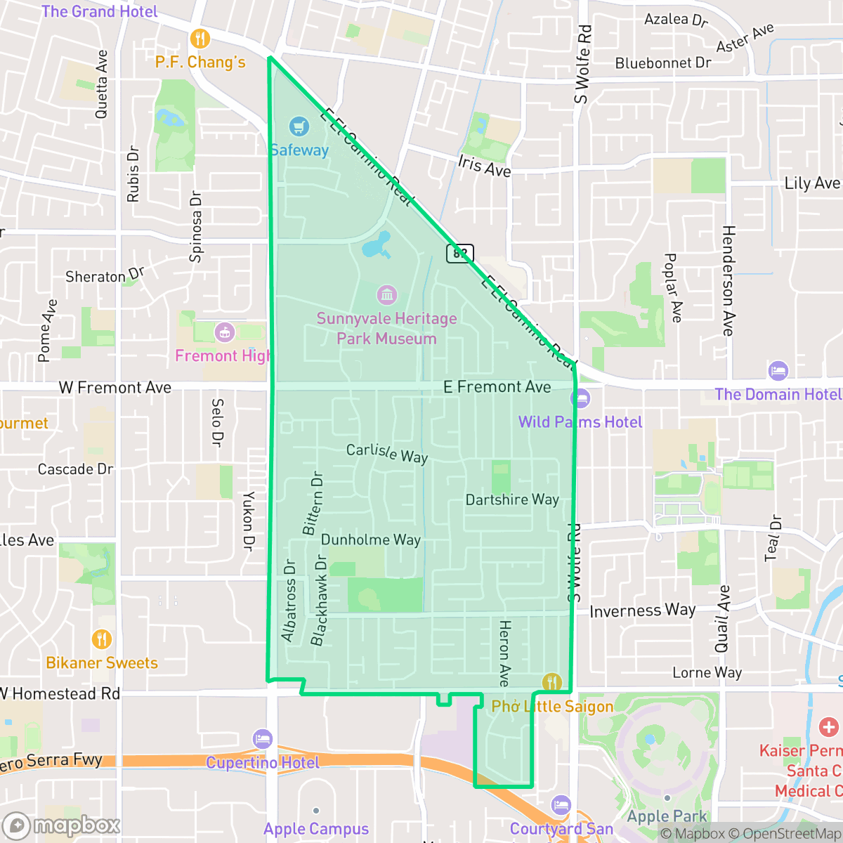 Map showing the location of Ortega, Sunnyvale, CA