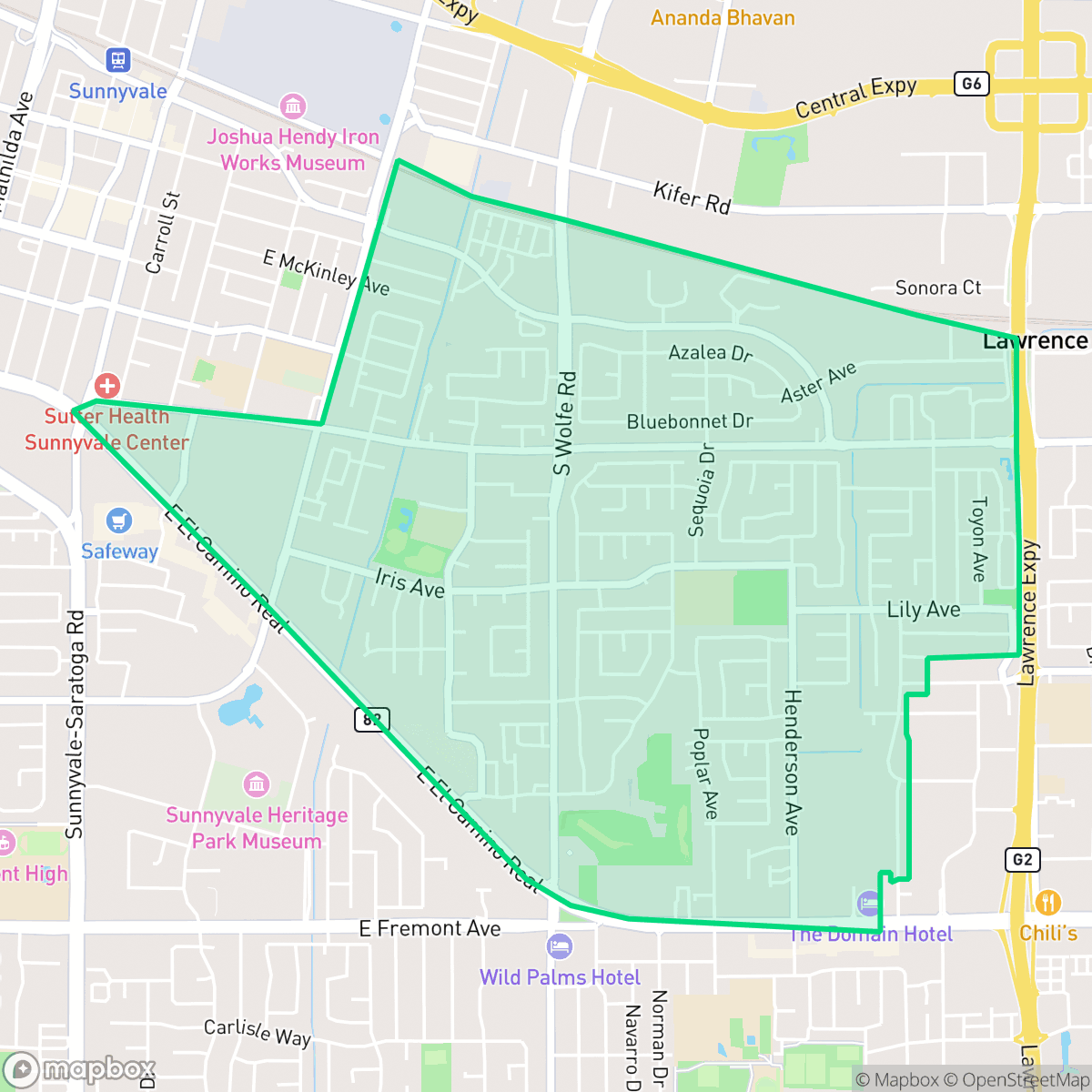 Map showing the location of Ponderosa, Sunnyvale, CA