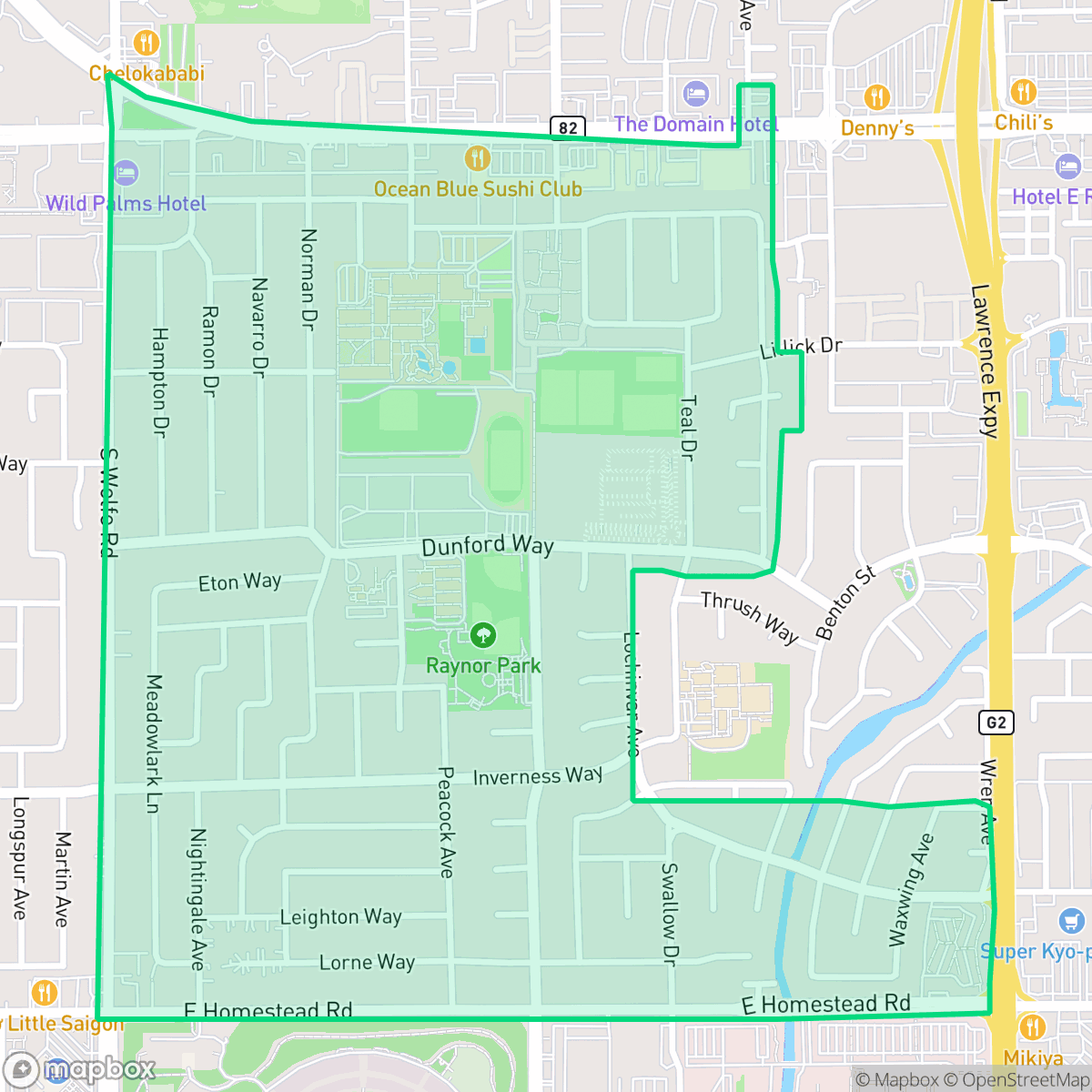 Map showing the location of Raynor, Sunnyvale, CA