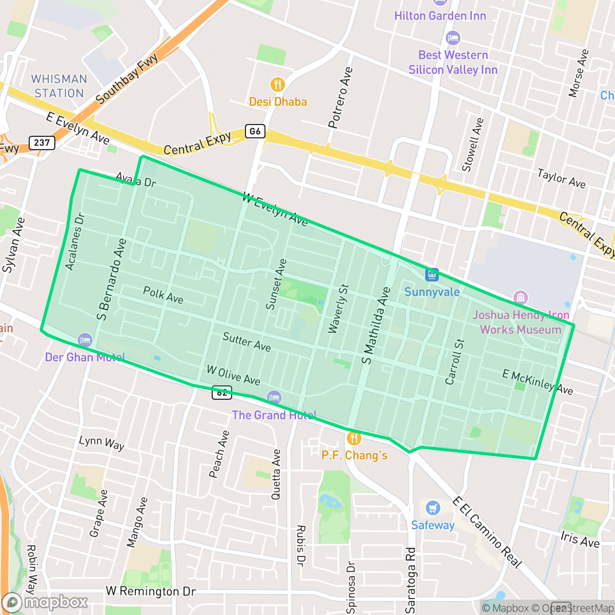Map showing the location of Washington, Sunnyvale, CA