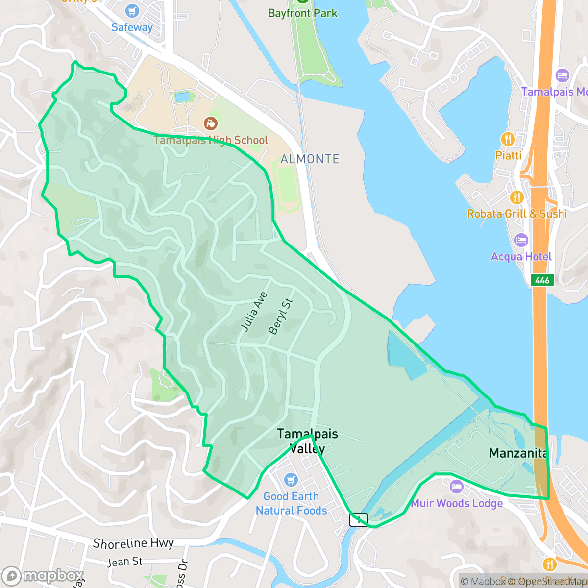 Map showing the location of Almonte, Tamalpais-Homestead Valley, CA