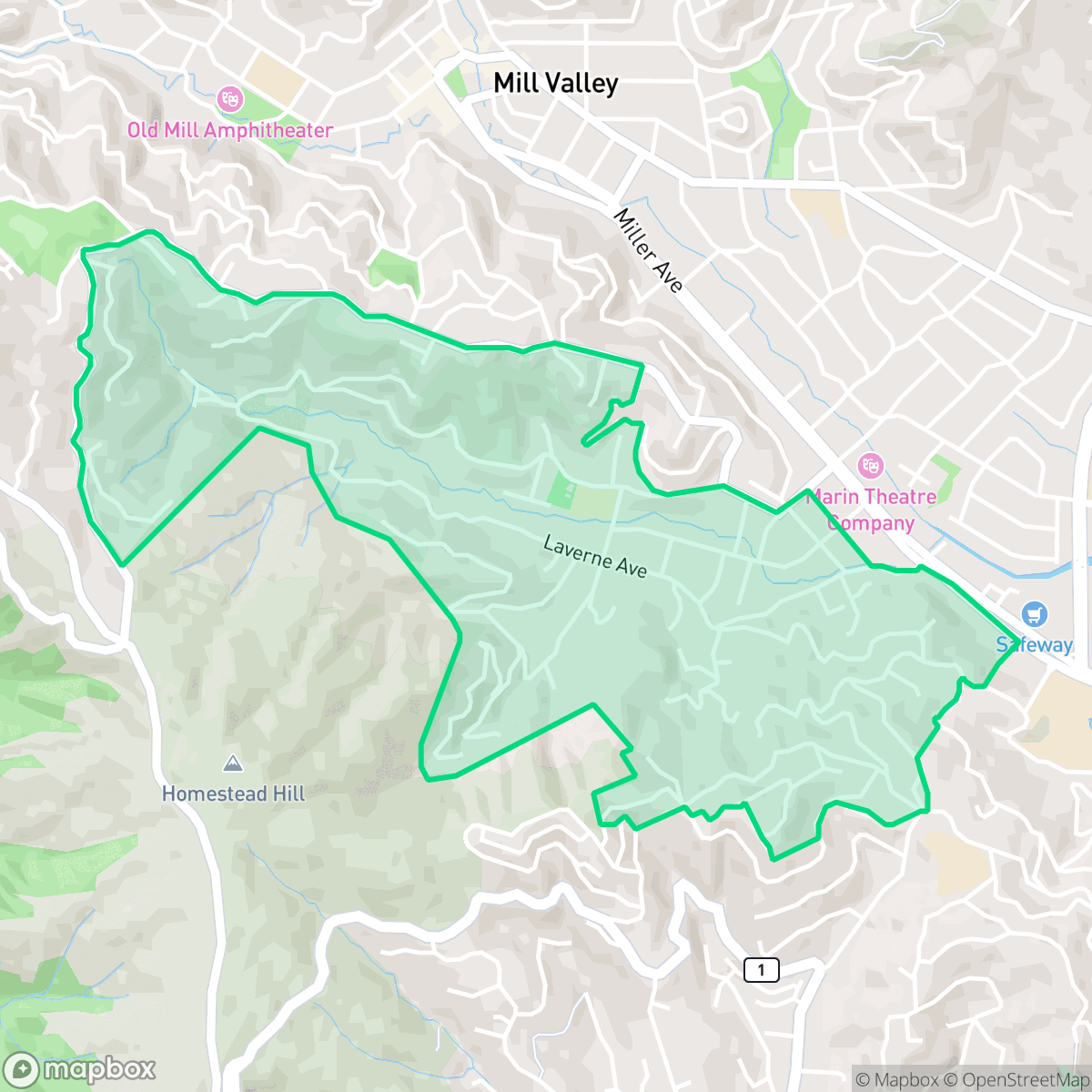 Map showing the location of Homestead Valley, Tamalpais-Homestead Valley, CA