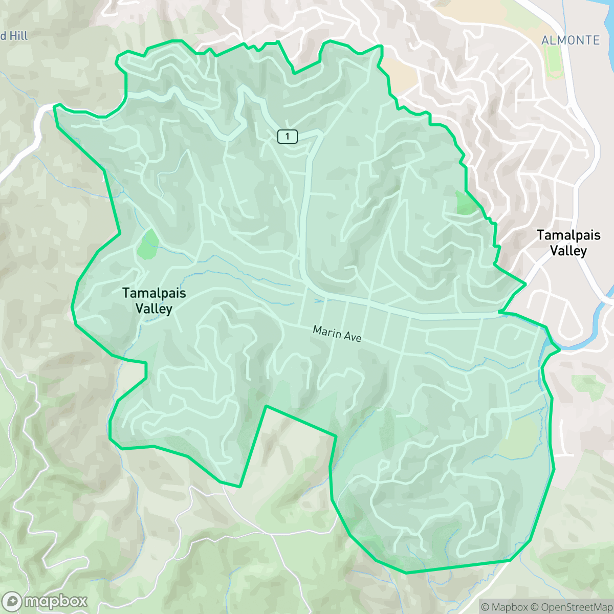 Map showing the location of Tamalpais Valley, Tamalpais-Homestead Valley, CA
