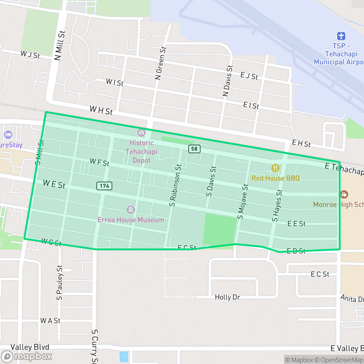 Map showing the location of Downtown, Tehachapi, CA