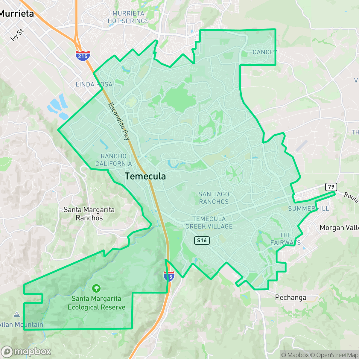 Map showing the location of Temecula, CA — coverage area