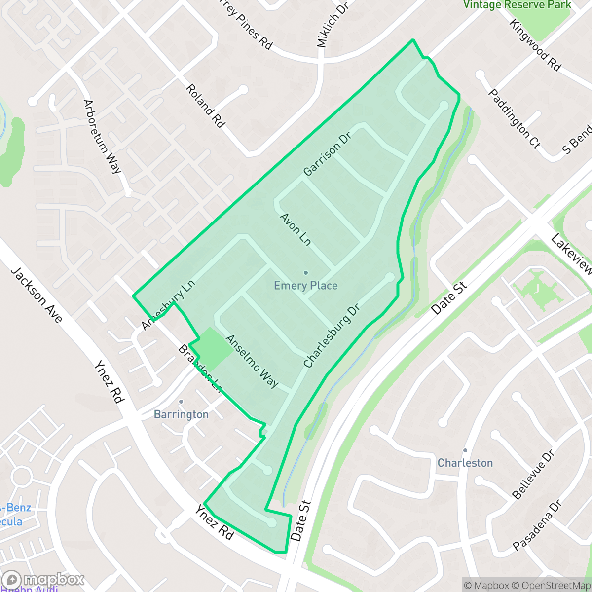 Map showing the location of Emery Place, Temecula, CA