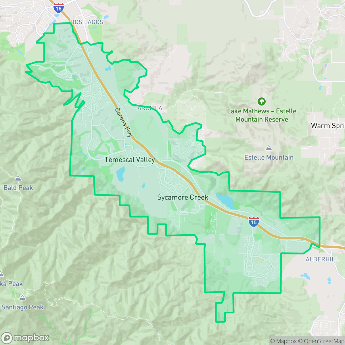 Map showing the location of Temescal Valley, CA — coverage area