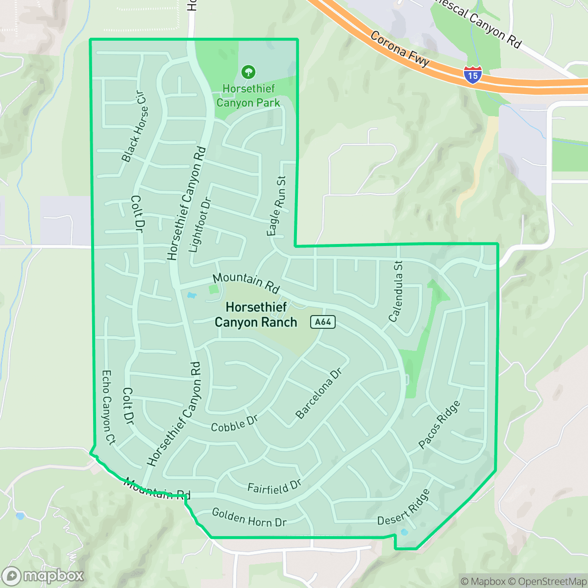 Map showing the location of Horsethief Canyon Ranch, Temescal Valley, CA