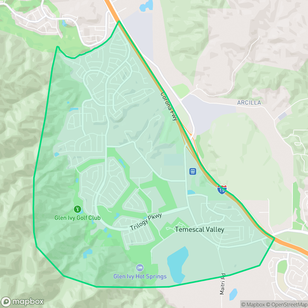 Map showing the location of Trilogy, Temescal Valley, CA