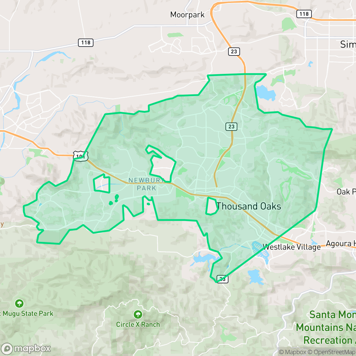 Map showing the location of Thousand Oaks, CA — coverage area