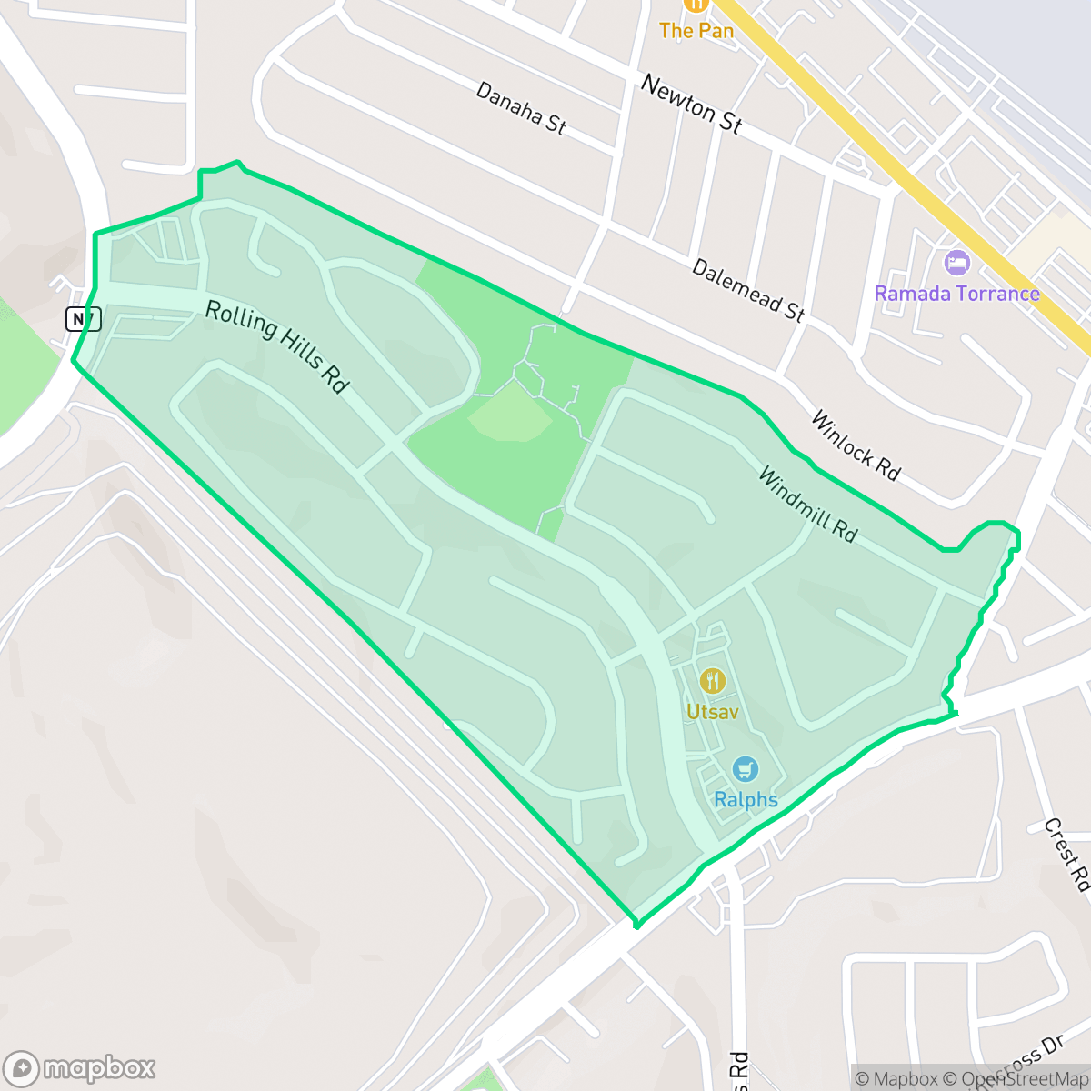 Map showing the location of Country Hills, Torrance, CA