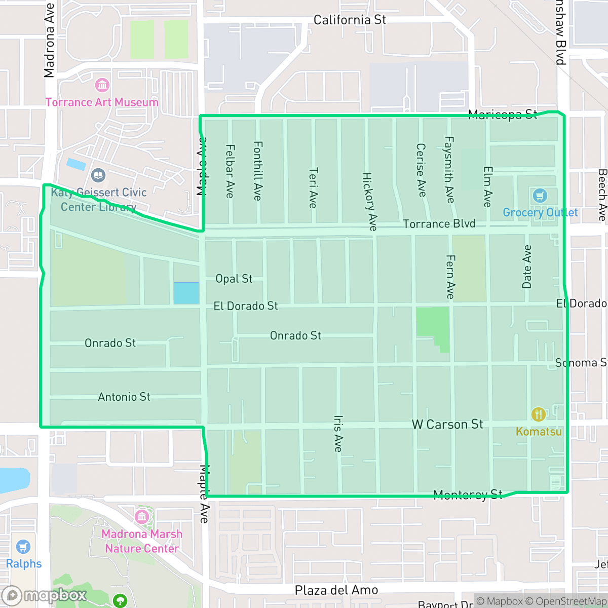 Map showing the location of Madrona, Torrance, CA