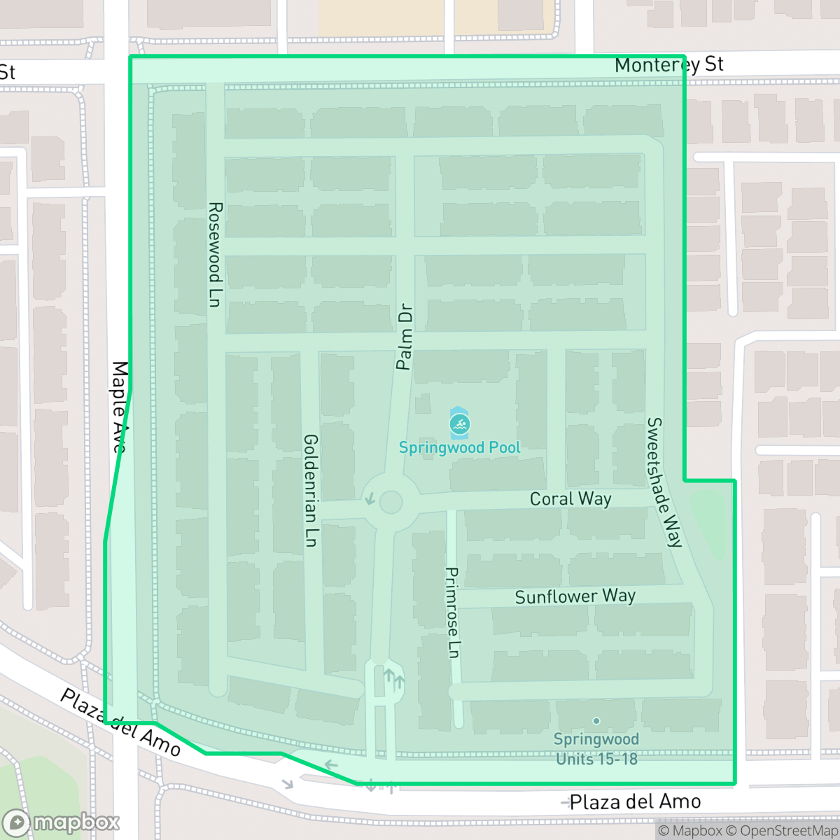 Map showing the location of Springwood, Torrance, CA