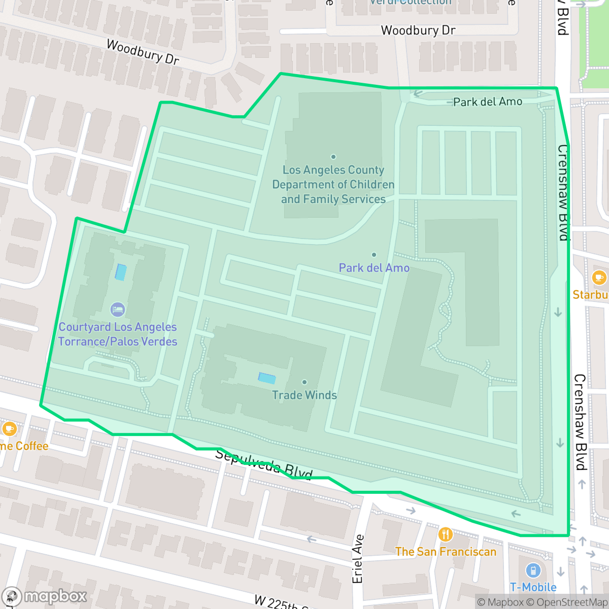 Map showing the location of Tradewinds Complex, Torrance, CA