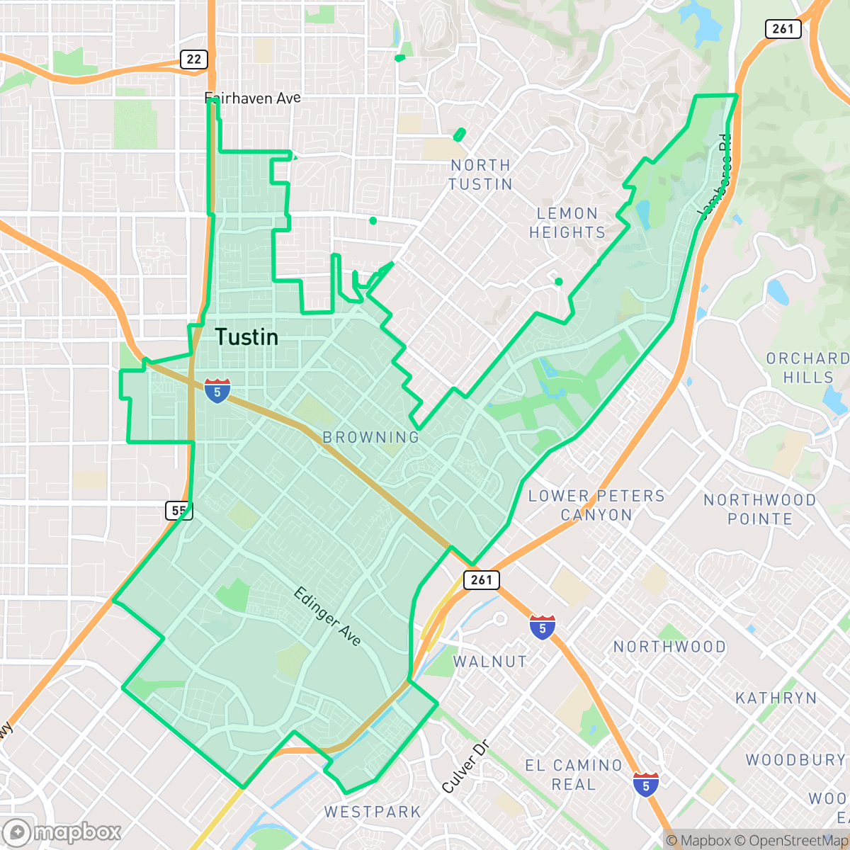 Map showing the location of Tustin, CA — coverage area