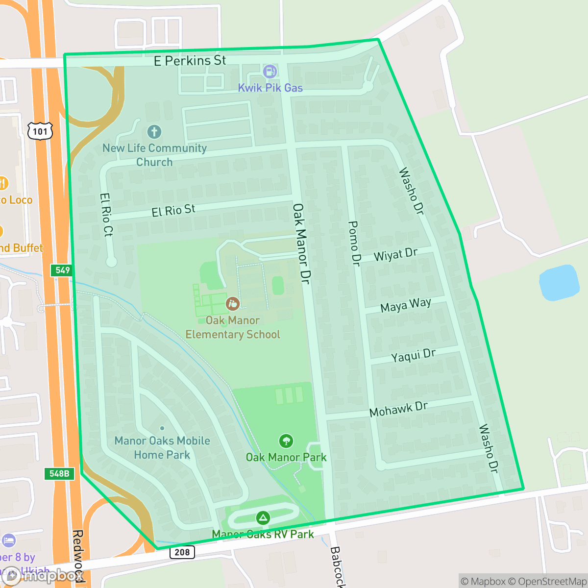 Map showing the location of Oak Manor, Ukiah, CA