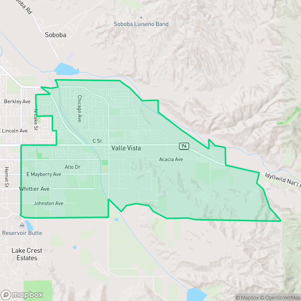 Map showing the location of Valle Vista, CA — coverage area