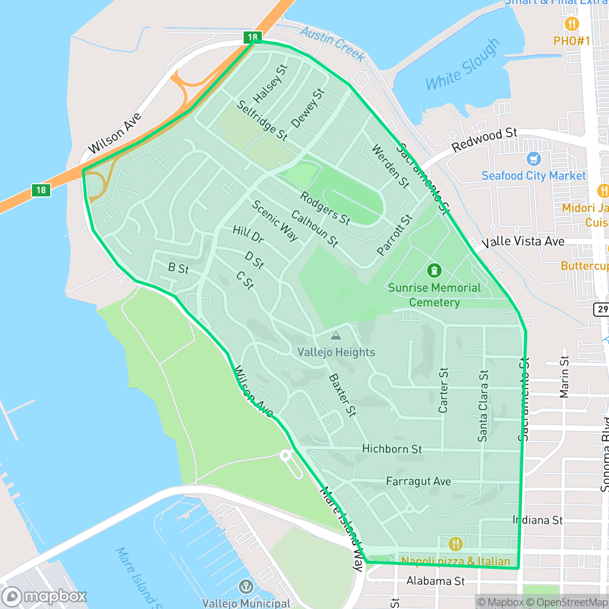 Map showing the location of vallejo heights, Vallejo, CA
