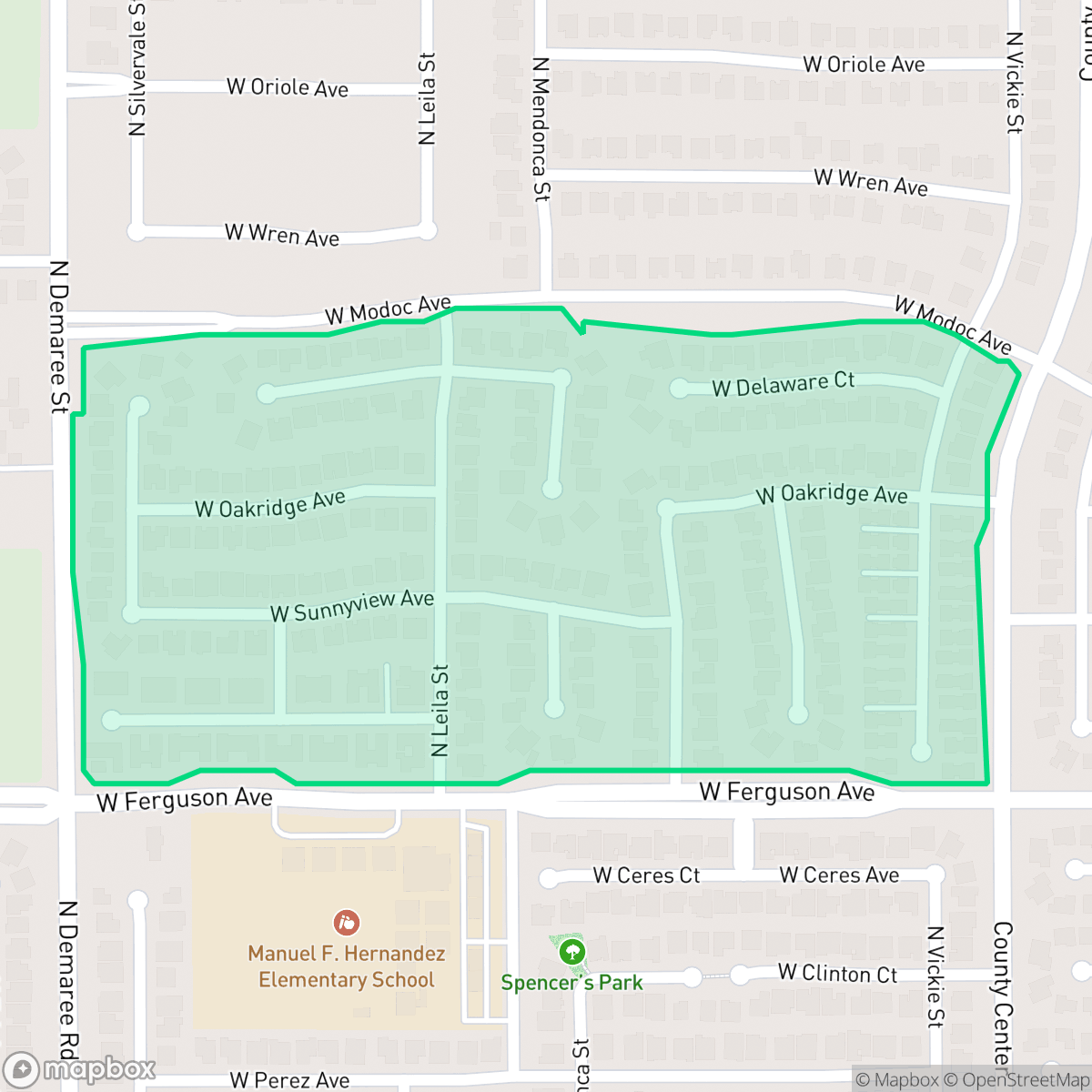 Map showing the location of Ashley Grove, Visalia, CA