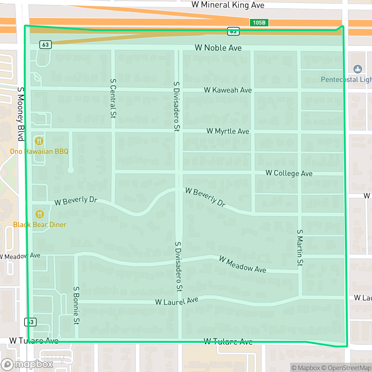 Map showing the location of Beverley Glen, Visalia, CA