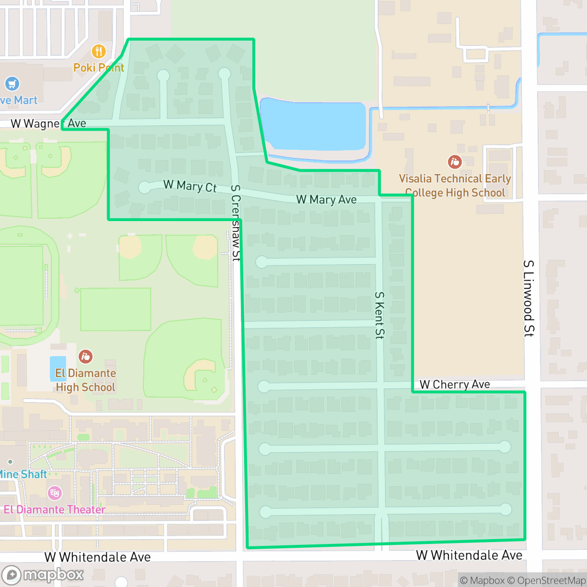 Map showing the location of Brookside Estates, Visalia, CA