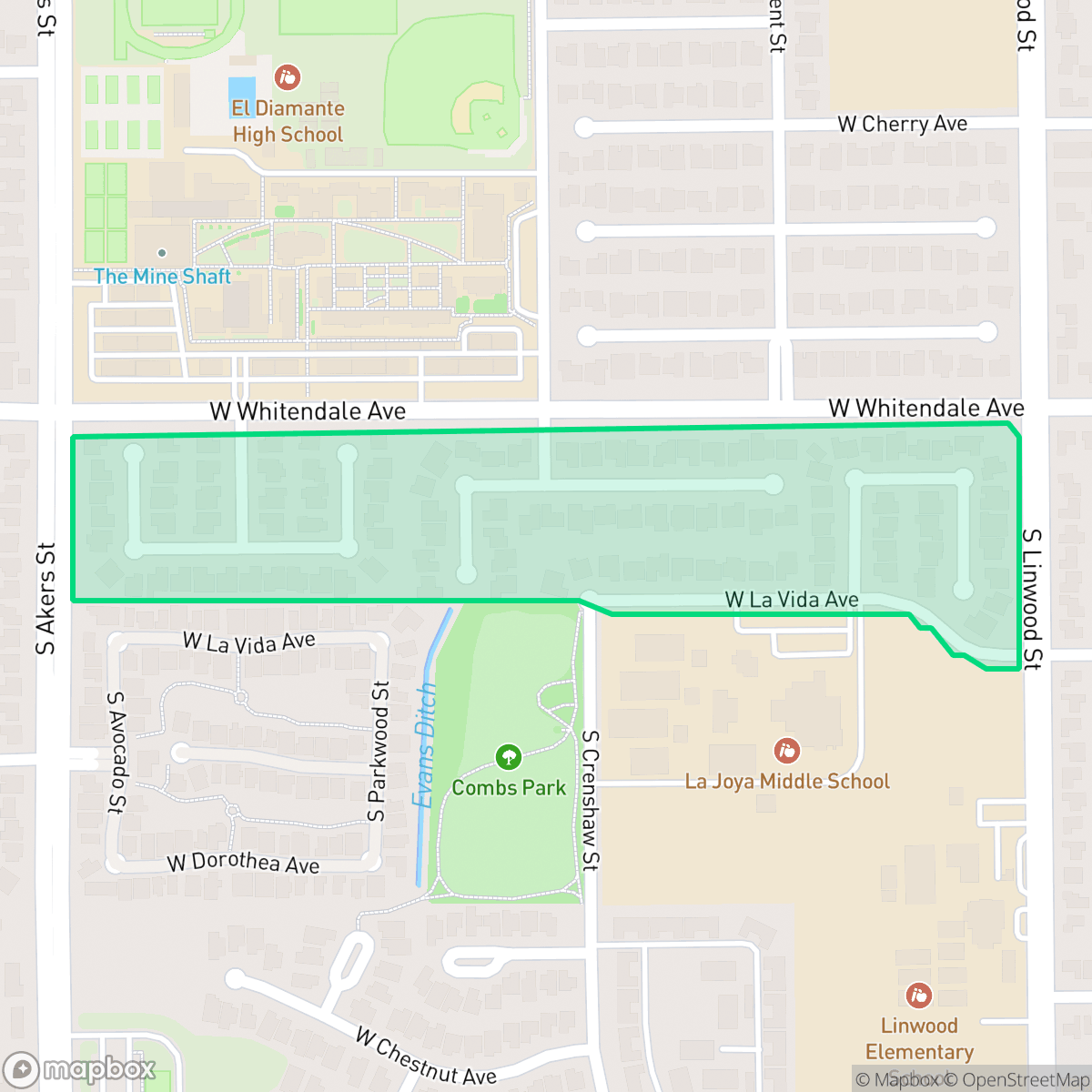 Map showing the location of Covington Park, Visalia, CA