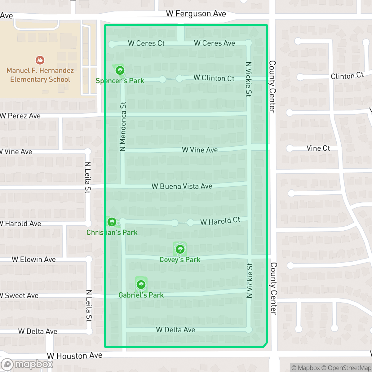 Map showing the location of Fieldstone Oaks, Visalia, CA