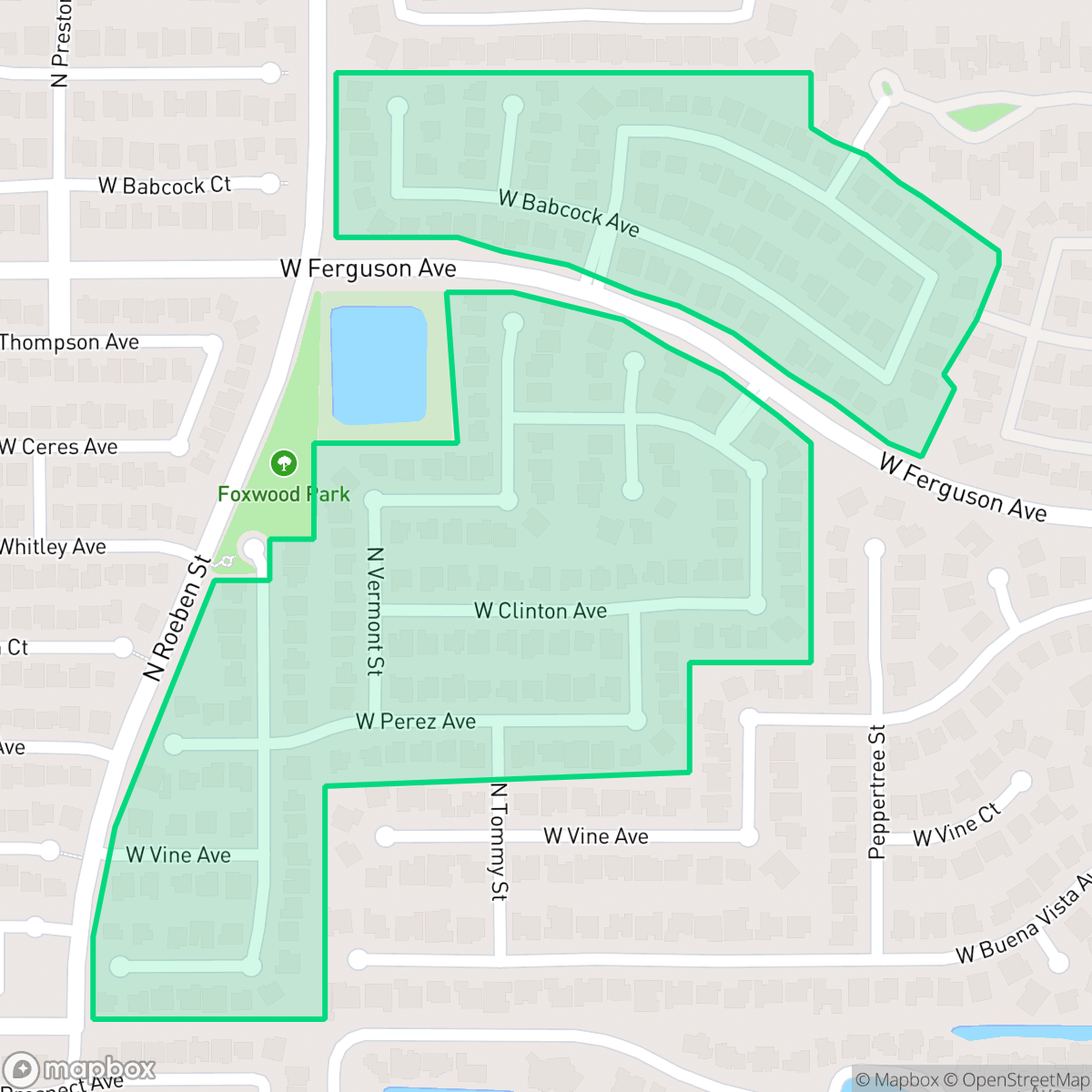 Map showing the location of Foxwood Estates, Visalia, CA