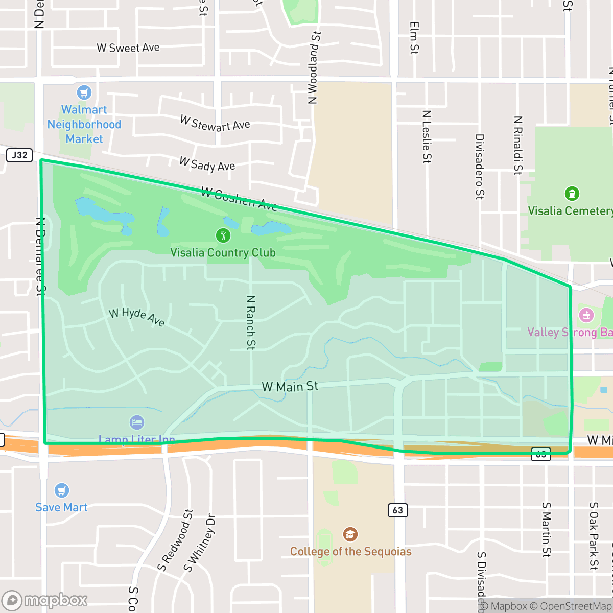 Map showing the location of Green Acres, Visalia, CA