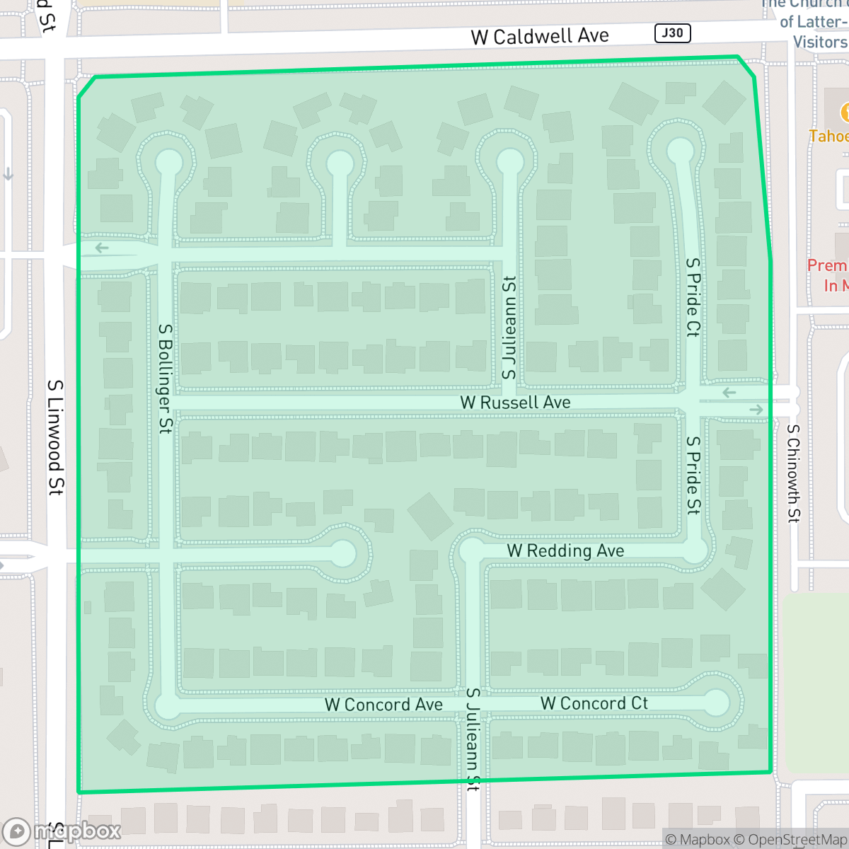Map showing the location of Linwood Ranch, Visalia, CA