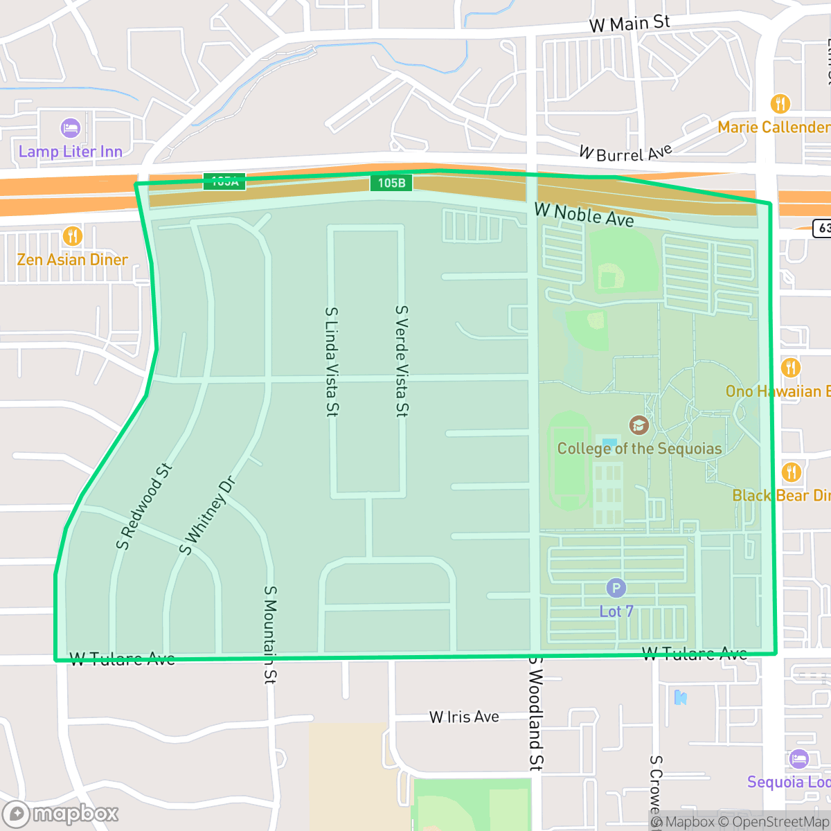 Map showing the location of Mooney, Visalia, CA