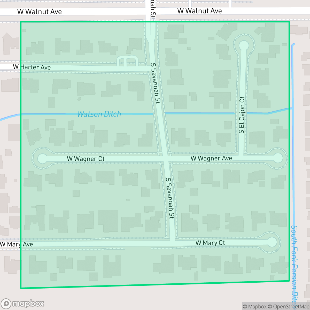 Map showing the location of Oak Meadow Estates, Visalia, CA