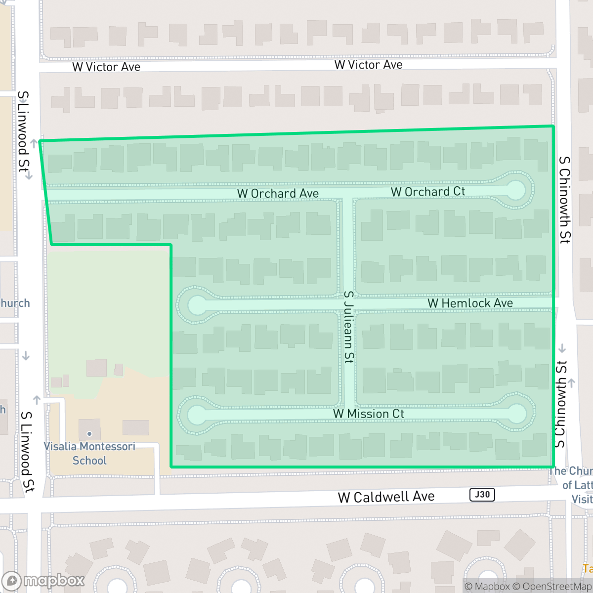 Map showing the location of Oakcrest, Visalia, CA