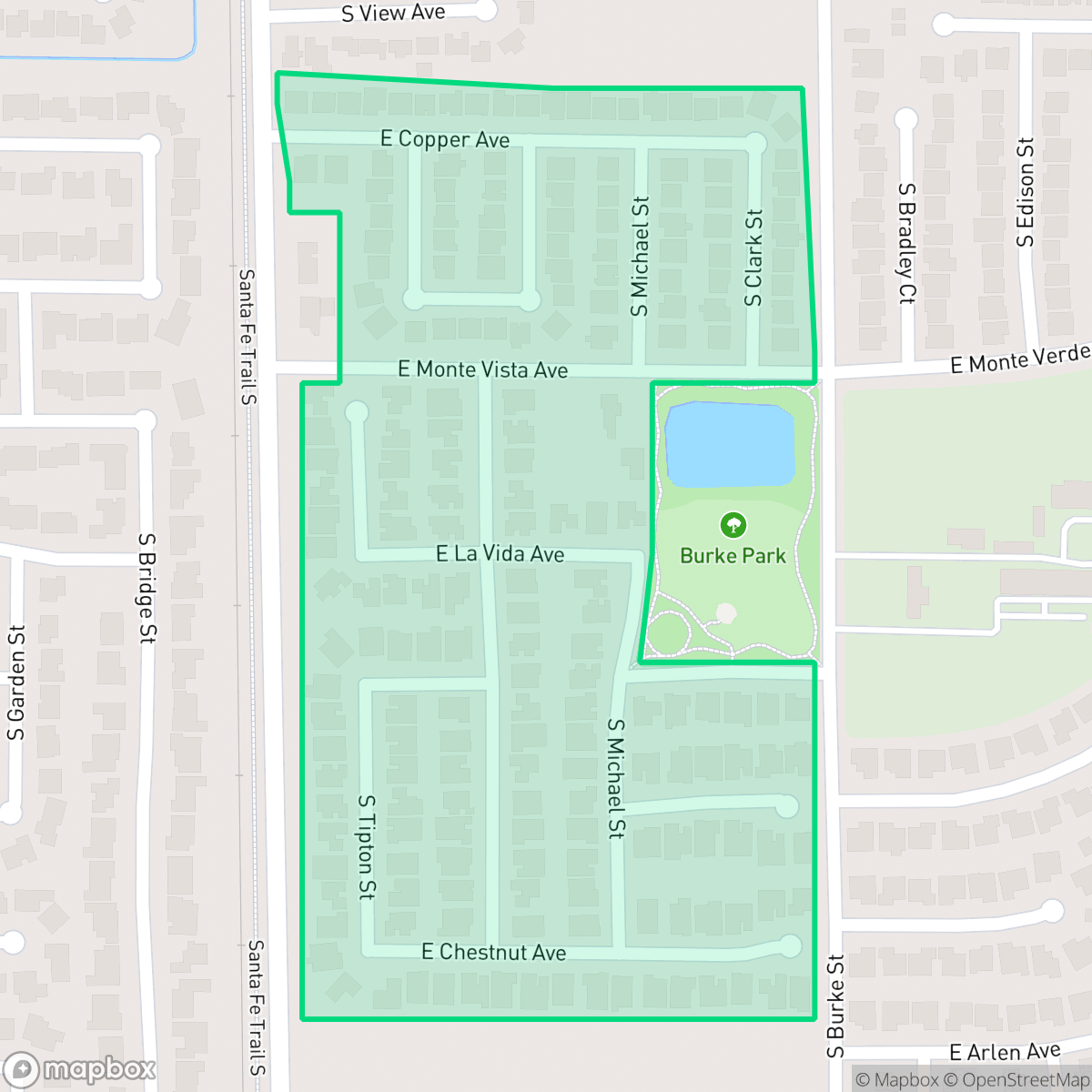 Map showing the location of Rancho Santa Fe Estates, Visalia, CA