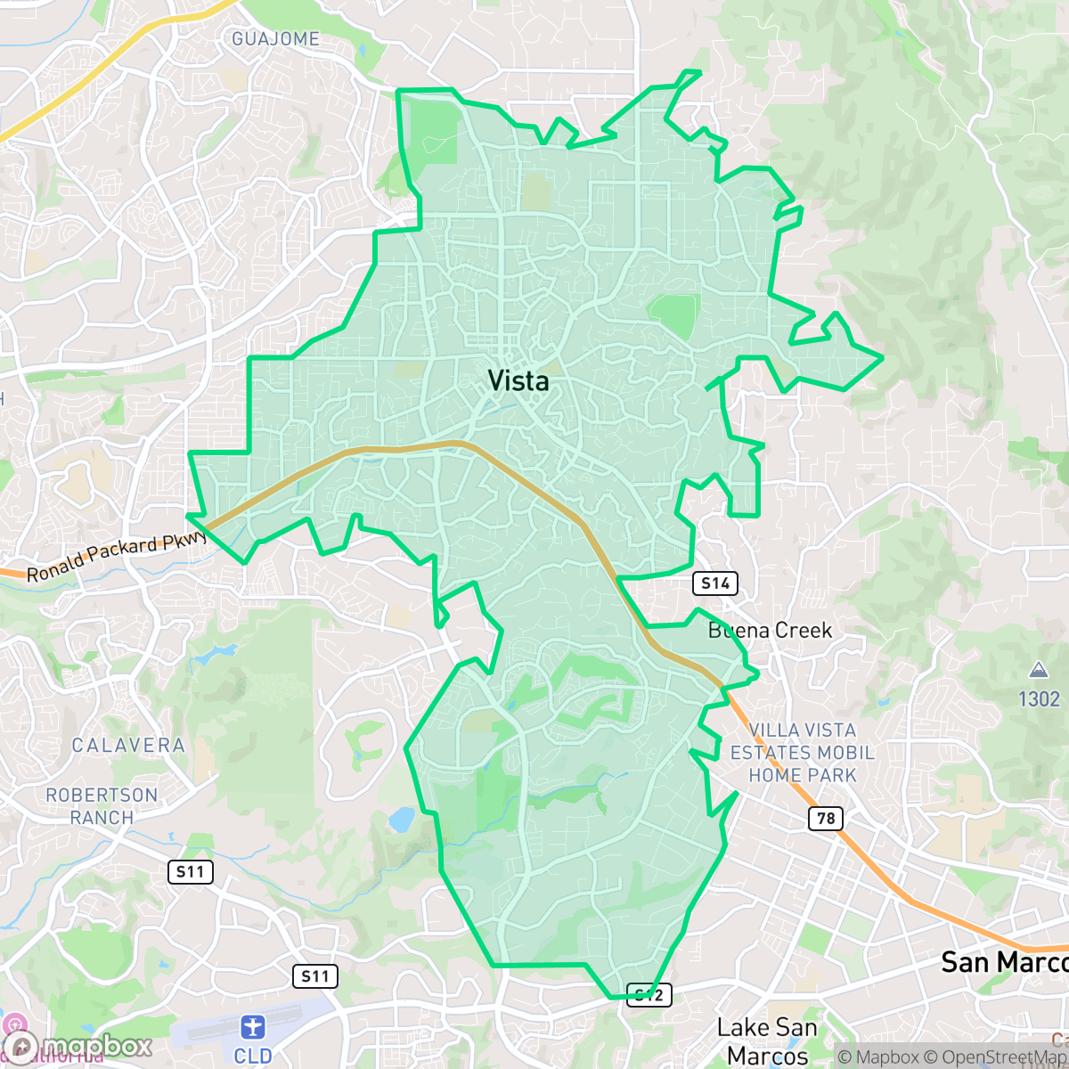 Map showing the location of Vista, CA — coverage area